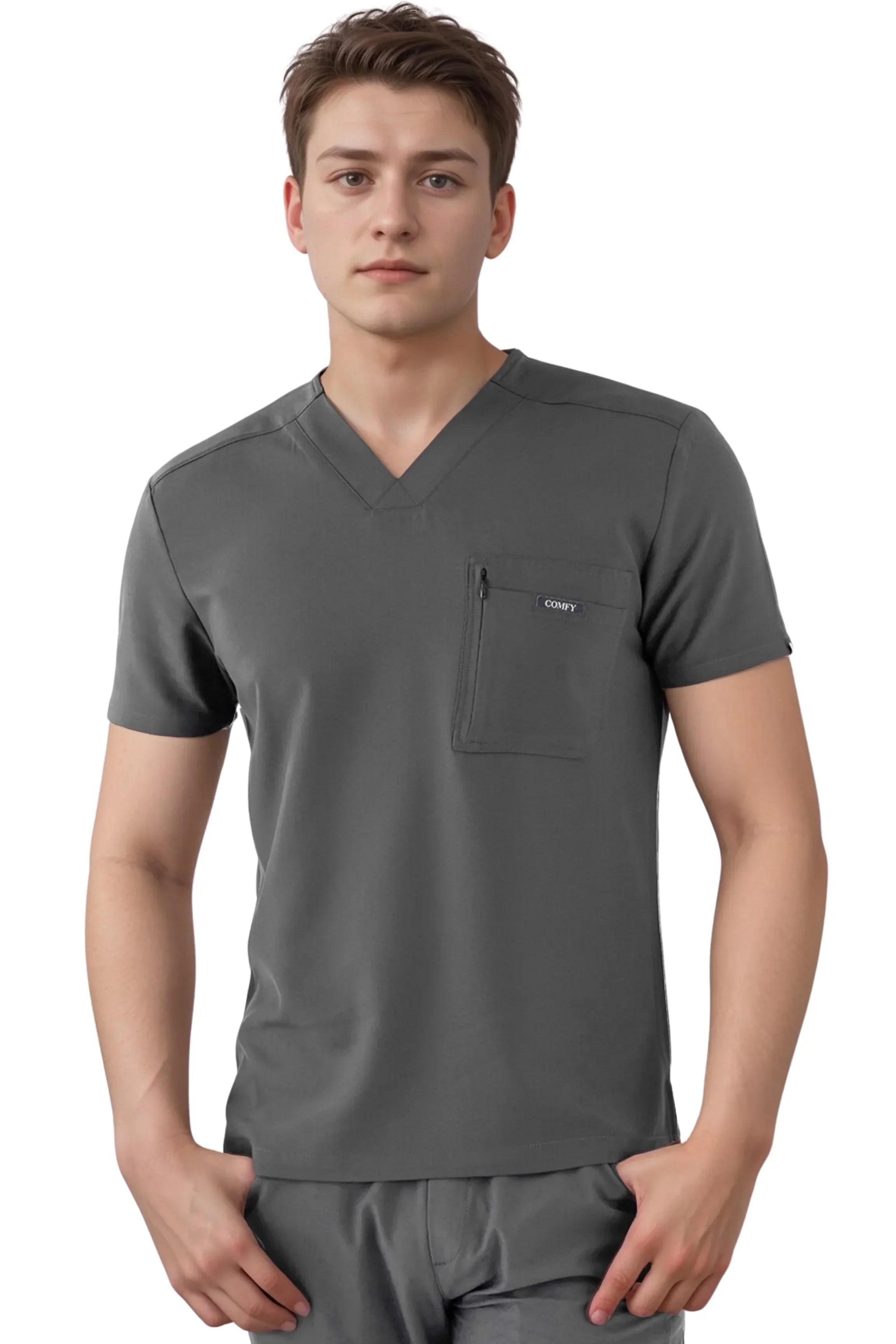 Comfy Master – Rebel Antrasit Erkek V-Yaka Medikal Üniforma Tek Üst - Comfy Master 2025
