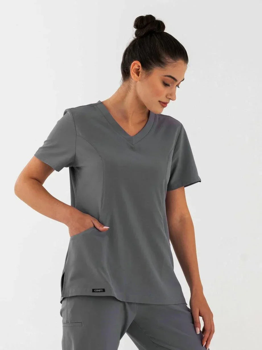 Comfy Master – Lui Antrasit Kadın Damla Yaka Medikal Üniforma Tek Üst - Comfy Master 2025