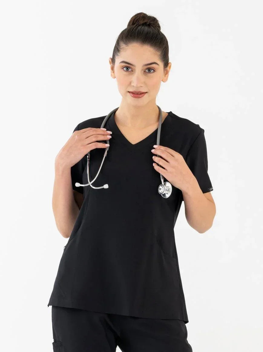 Comfy Master – Siyah Kadın Damla Yaka Medikal Üniforma Tek Üst - Comfy Master 2025