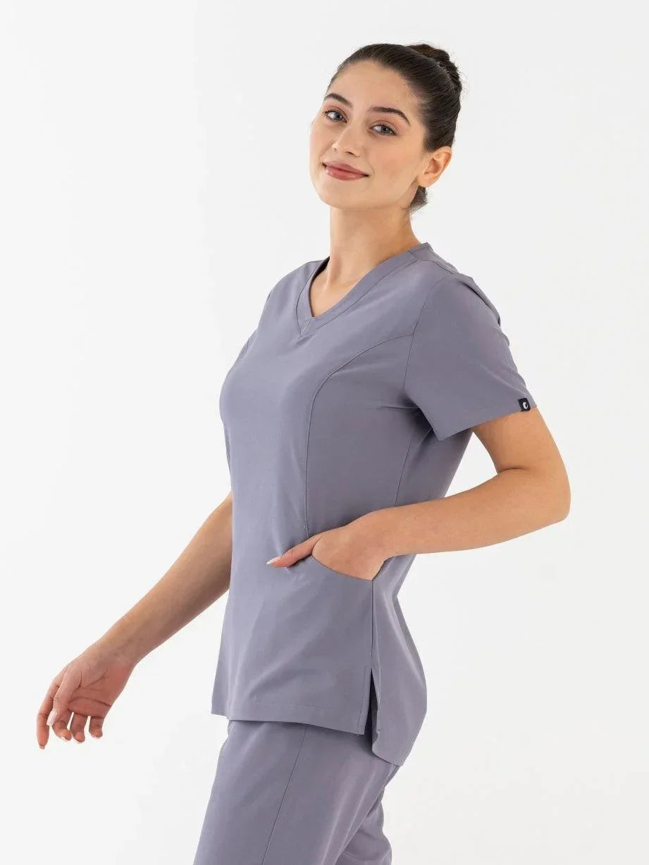 Comfy Master – Lui Gri Kadın Damla Yaka Medikal Üniforma Tek Üst - Comfy Master 2025