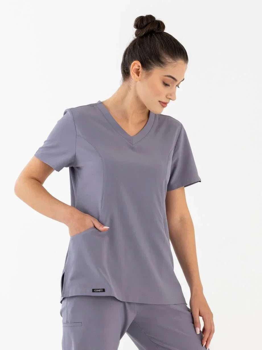 Comfy Master – Lui Gri Kadın Damla Yaka Medikal Üniforma Tek Üst - Comfy Master 2025