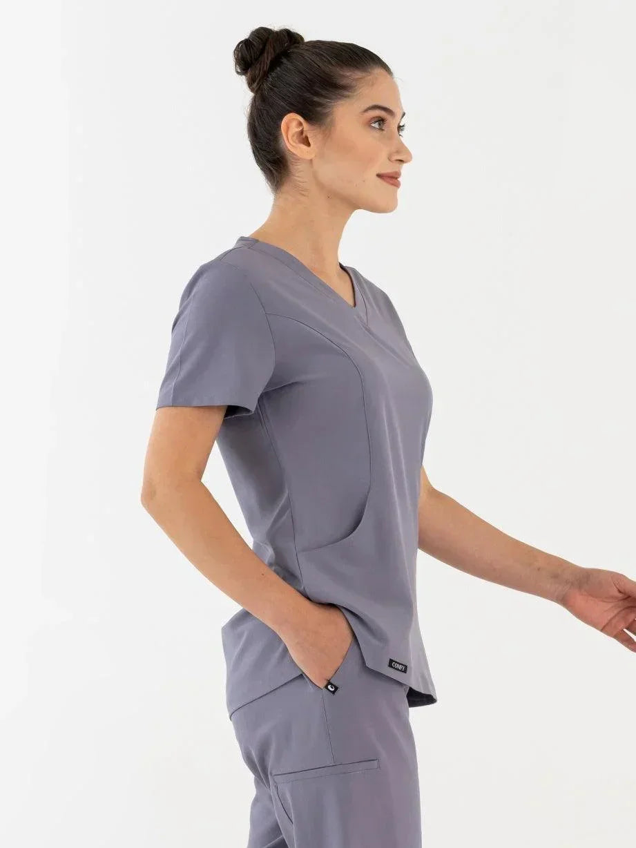 Comfy Master – Lui Gri Kadın Damla Yaka Medikal Üniforma Tek Üst - Comfy Master 2025