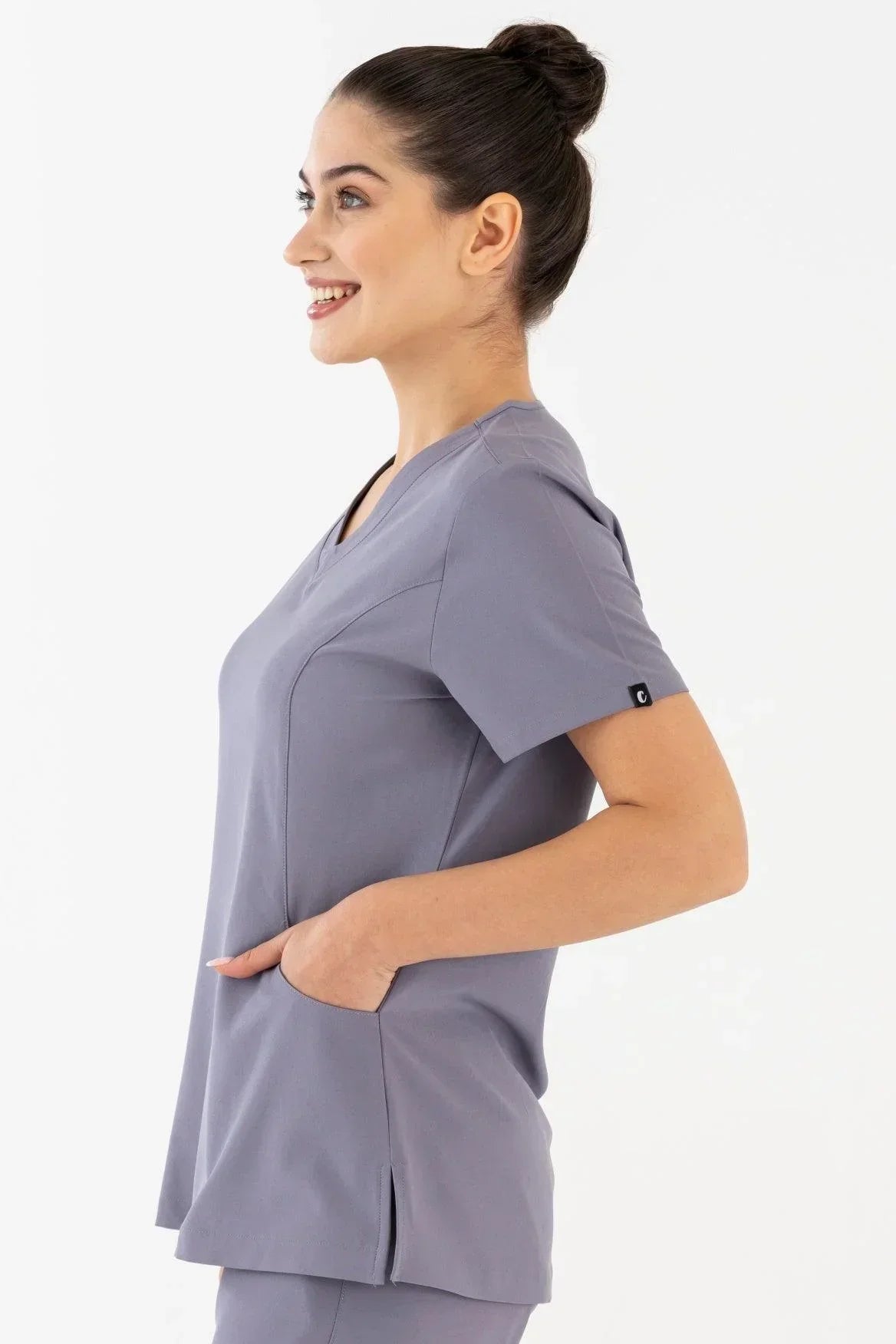 Comfy Master – Lui Gri Kadın Damla Yaka Medikal Üniforma Tek Üst - Comfy Master 2025