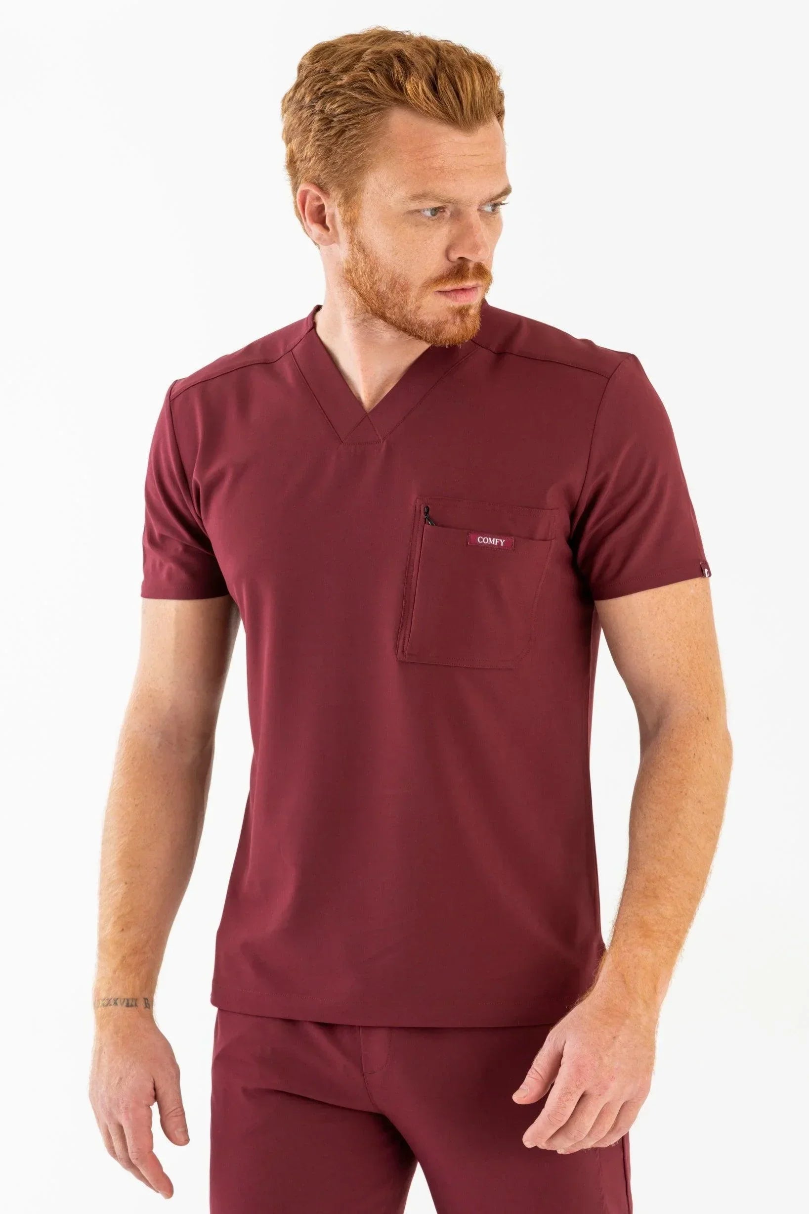 Comfy Master – Rebel Bordo Erkek V-Yaka Medikal Üniforma Tek Üst - Comfy Master 2025