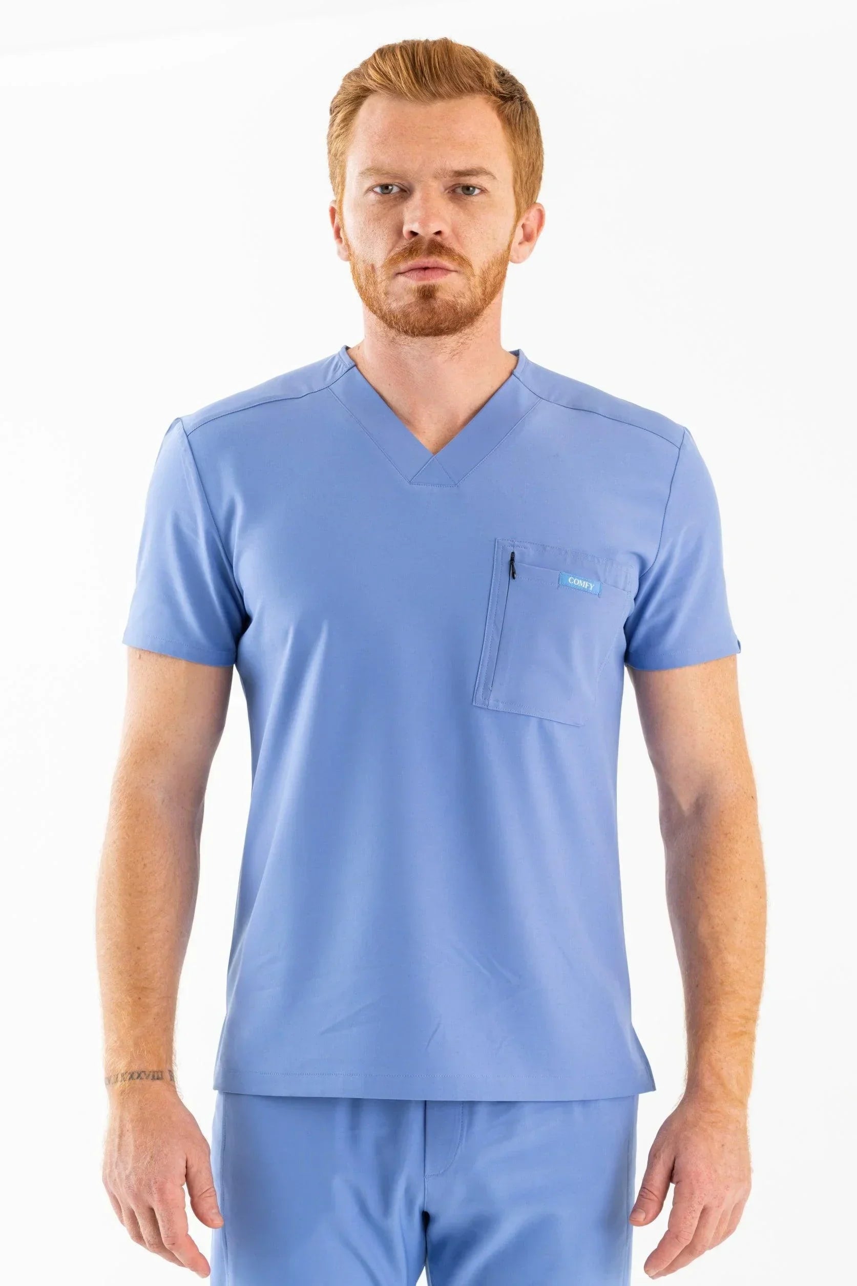 Comfy Master – Rebel Açık Mavi Erkek V-Yaka Medikal Üniforma Tek Üst - Comfy Master 2025