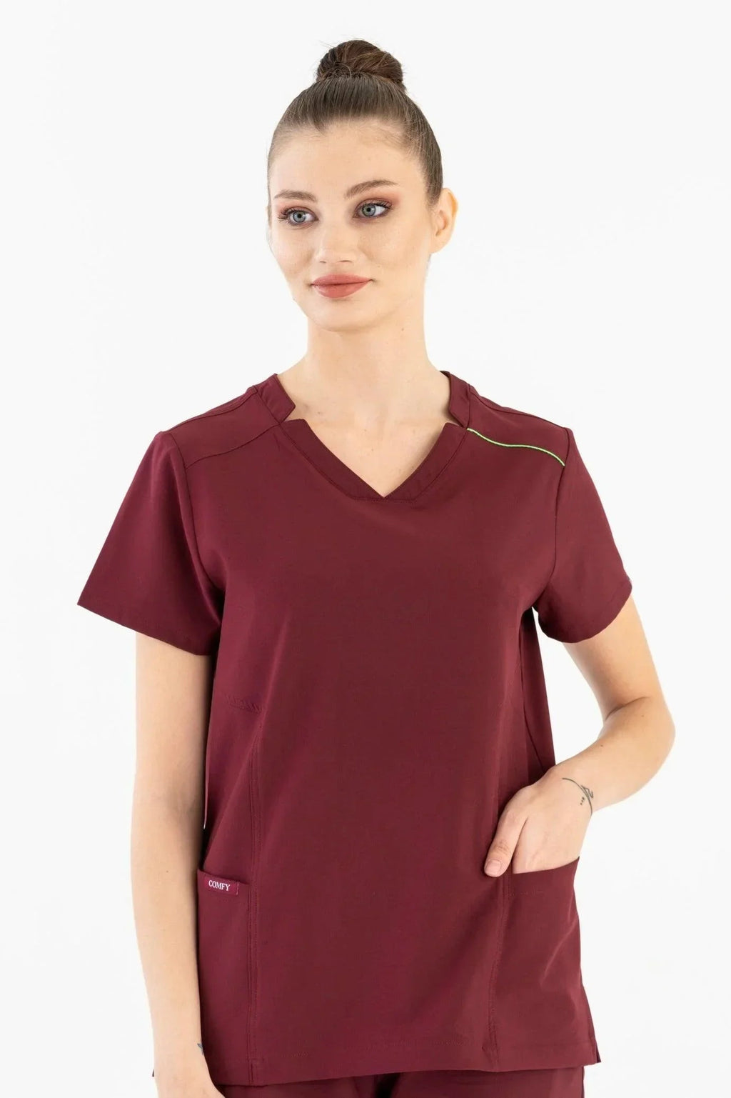 Comfy Master – Victoria Bordo Kadın Medikal Üniforma Tek Üst - Comfy Master 2025
