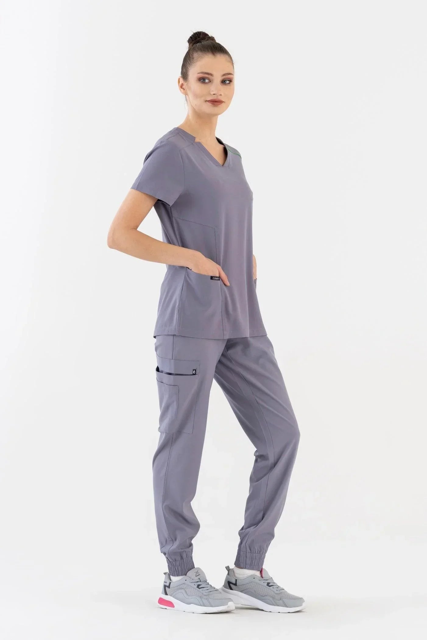 Comfy Master – Sierra Gri Kadın Kargo Jogger Medikal Üniforma Tek Alt - Comfy Master 2025